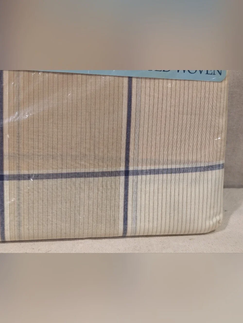 VTG NOS Bed SHEET TWIN Fitted Dan River 1986 Aurba Plaid No Iron Cotton Blue Tan